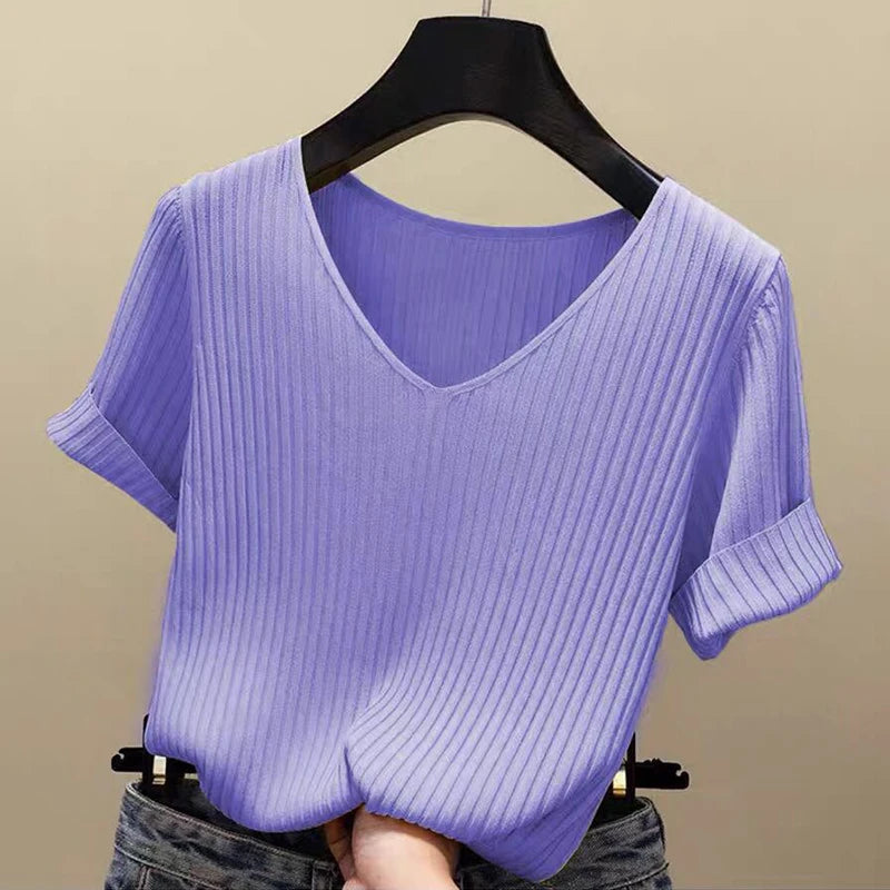 Women's knitted short-sleeved T-shirt !