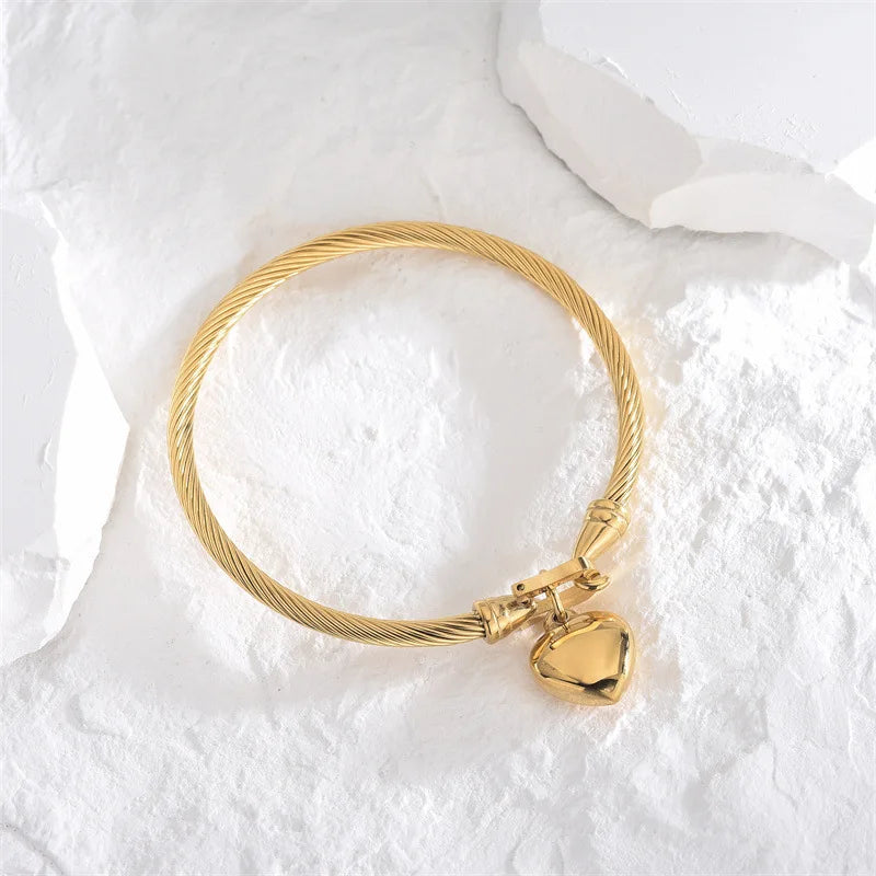 18k Gold Color Stainless Pendant Charm Bangle Bracelets !