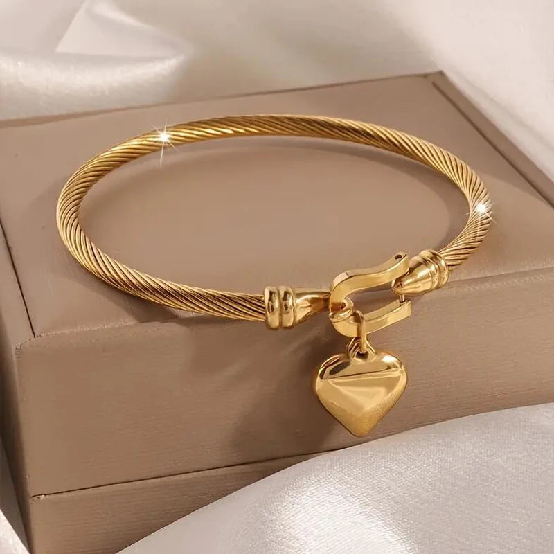 18k Gold Color Stainless Pendant Charm Bangle Bracelets !