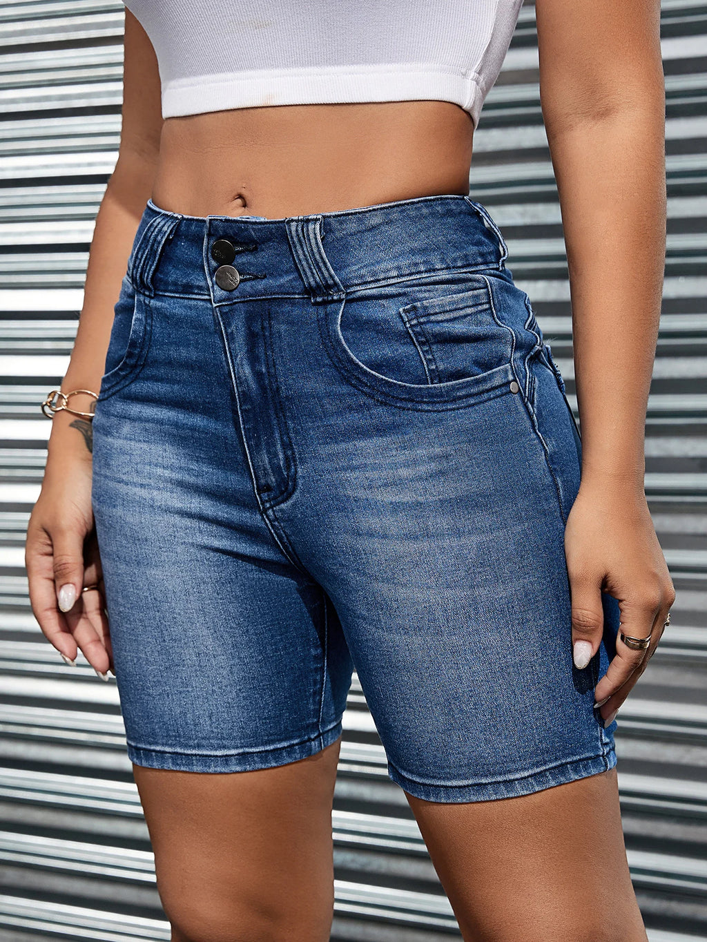 Women's jeans high waist slim fit all-match double button Denim shorts !