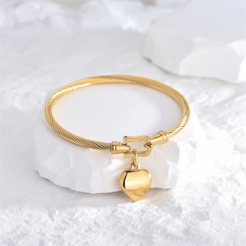 18k Gold Color Stainless Pendant Charm Bangle Bracelets !
