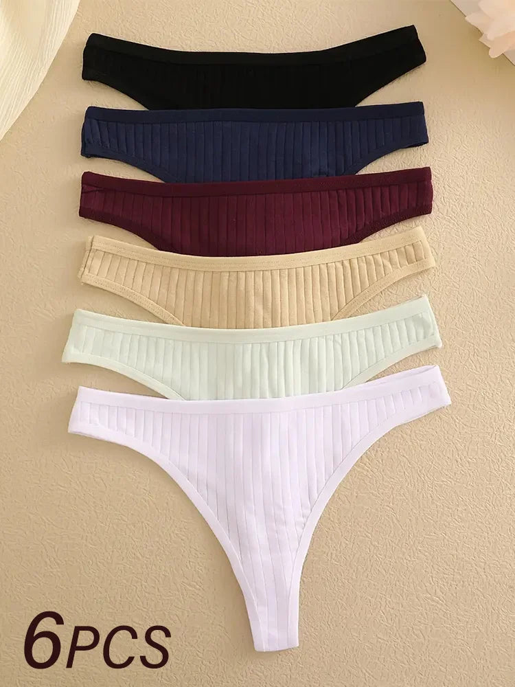 6Pcs/Set Women Cotton Thongs Panties Female  S-XL Intimates