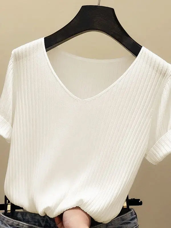 Women's knitted short-sleeved T-shirt !