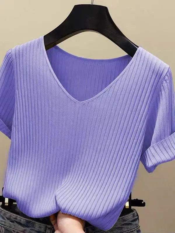 Women's knitted short-sleeved T-shirt !