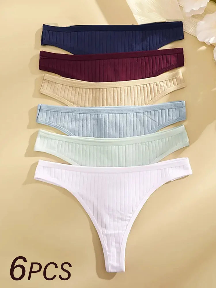 6Pcs/Set Women Cotton Thongs Panties Female  S-XL Intimates