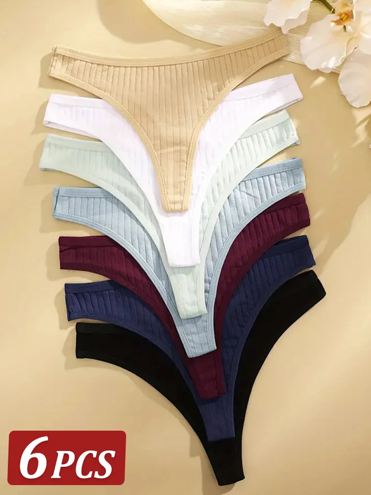 6Pcs/Set Women Cotton Thongs Panties Female  S-XL Intimates