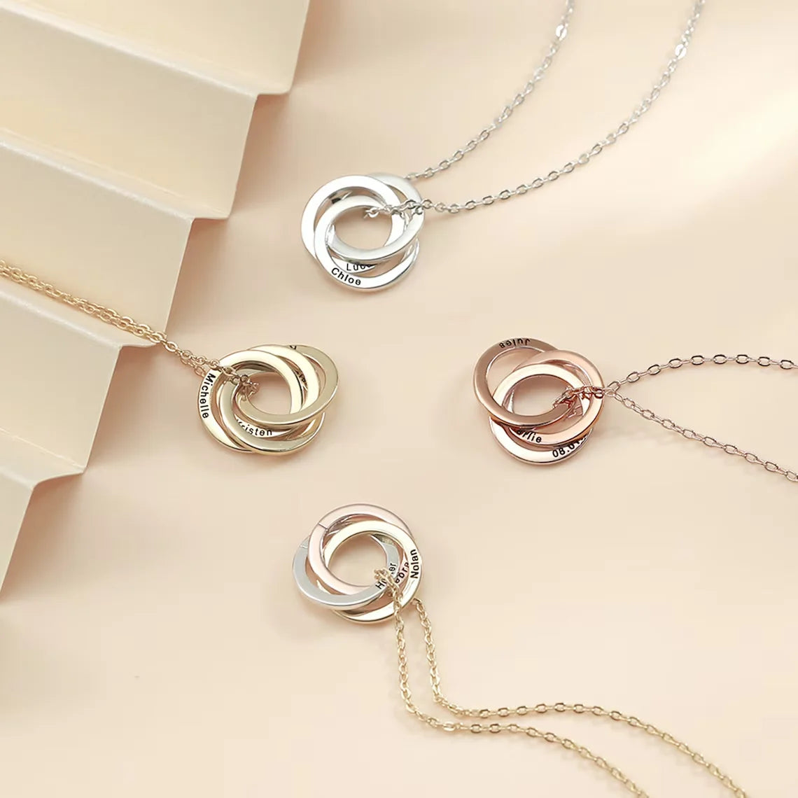 Personalized Custom Engraved Family Name Circle Necklace !