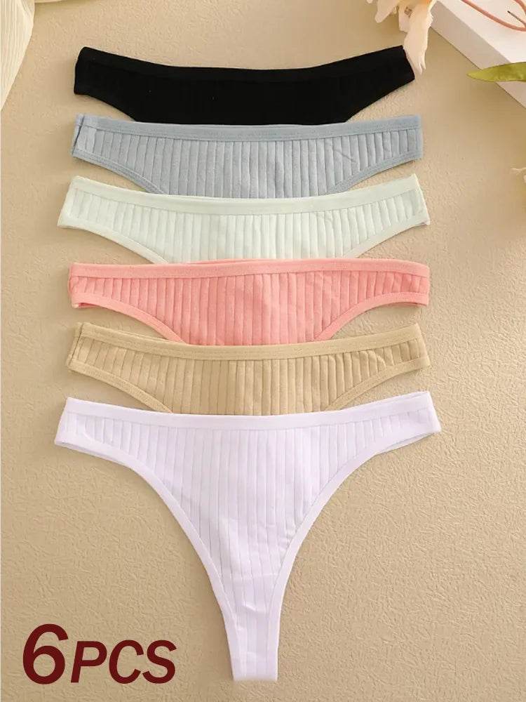 6Pcs/Set Women Cotton Thongs Panties Female  S-XL Intimates