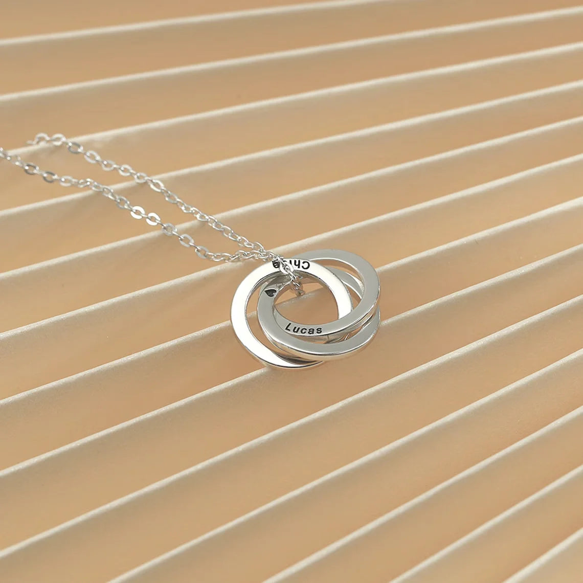 Personalized Custom Engraved Family Name Circle Necklace !